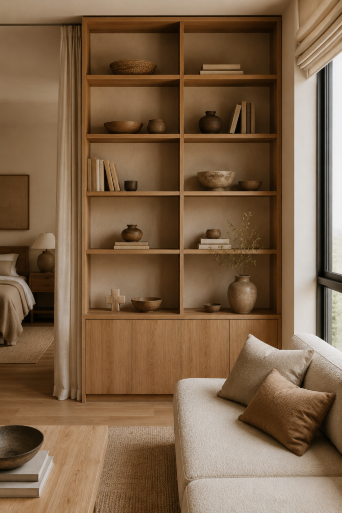 Small apartment decorating ideas with vertical storage and minimalist shelving