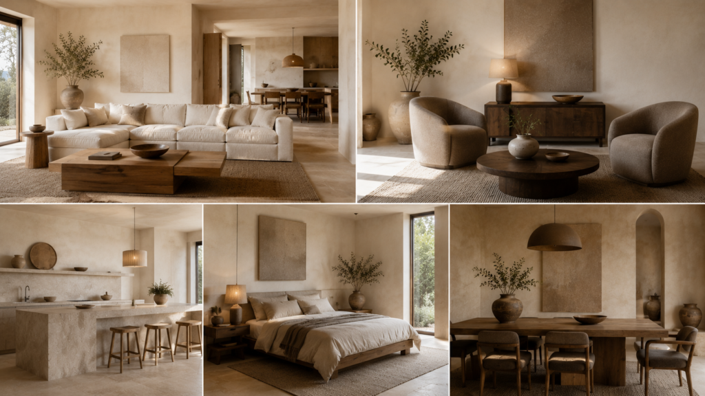 Neutral color palette ideas for minimalist home with beige, cream, taupe and brown