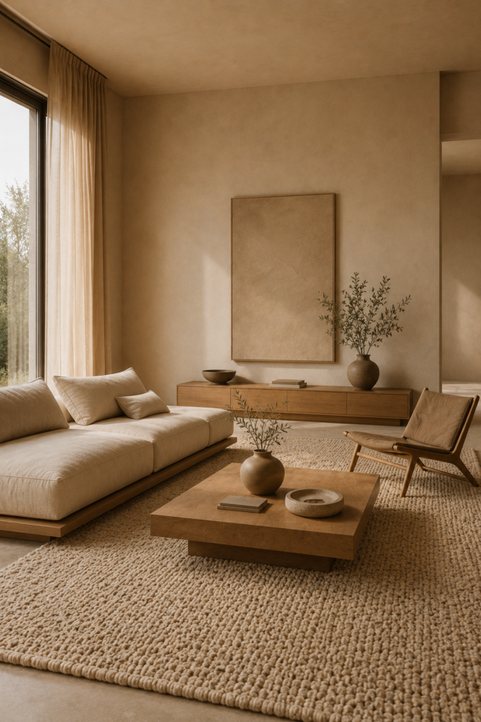 Low profile furniture ideas for a small space with warm minimalist styling